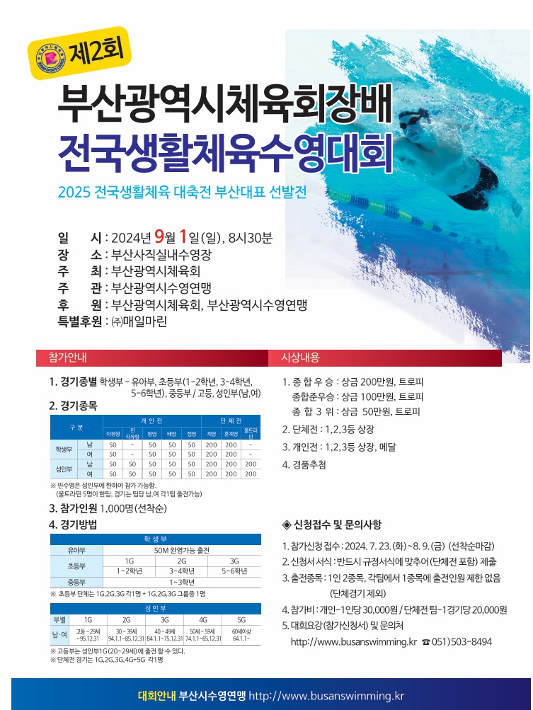 제2회 부산광역시체육회장배 생활체육수영대회 포스터